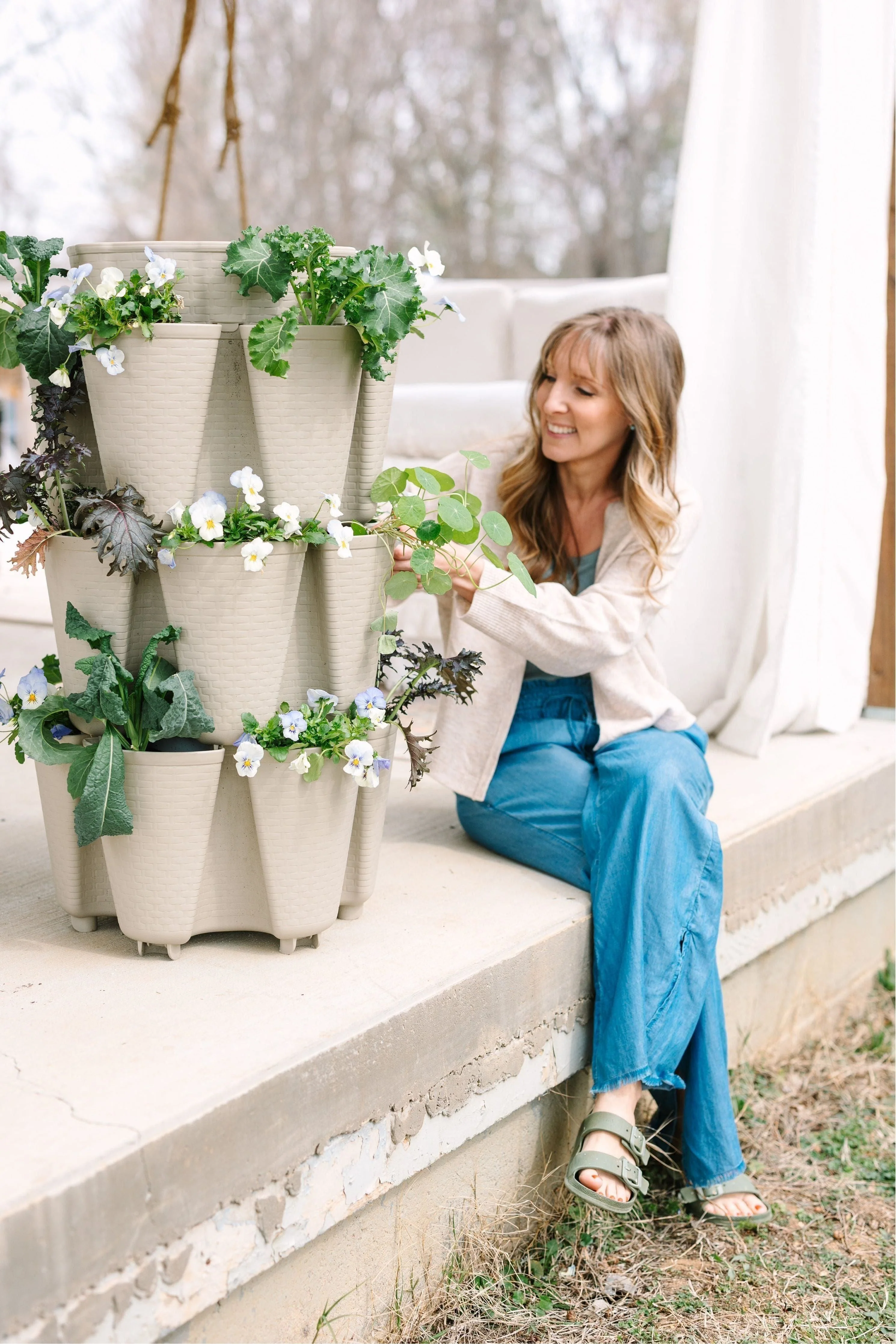 3 Tier GreenStalk Original Vertical Planter | Stunning Stone (Basket Weave Texture) - Image 2