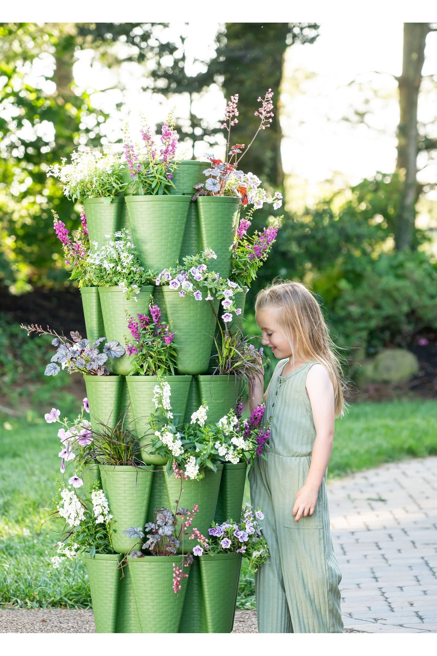 5 Tier GreenStalk Original Vertical Planter | Evergreen (Basket Weave Texture) - Image 2