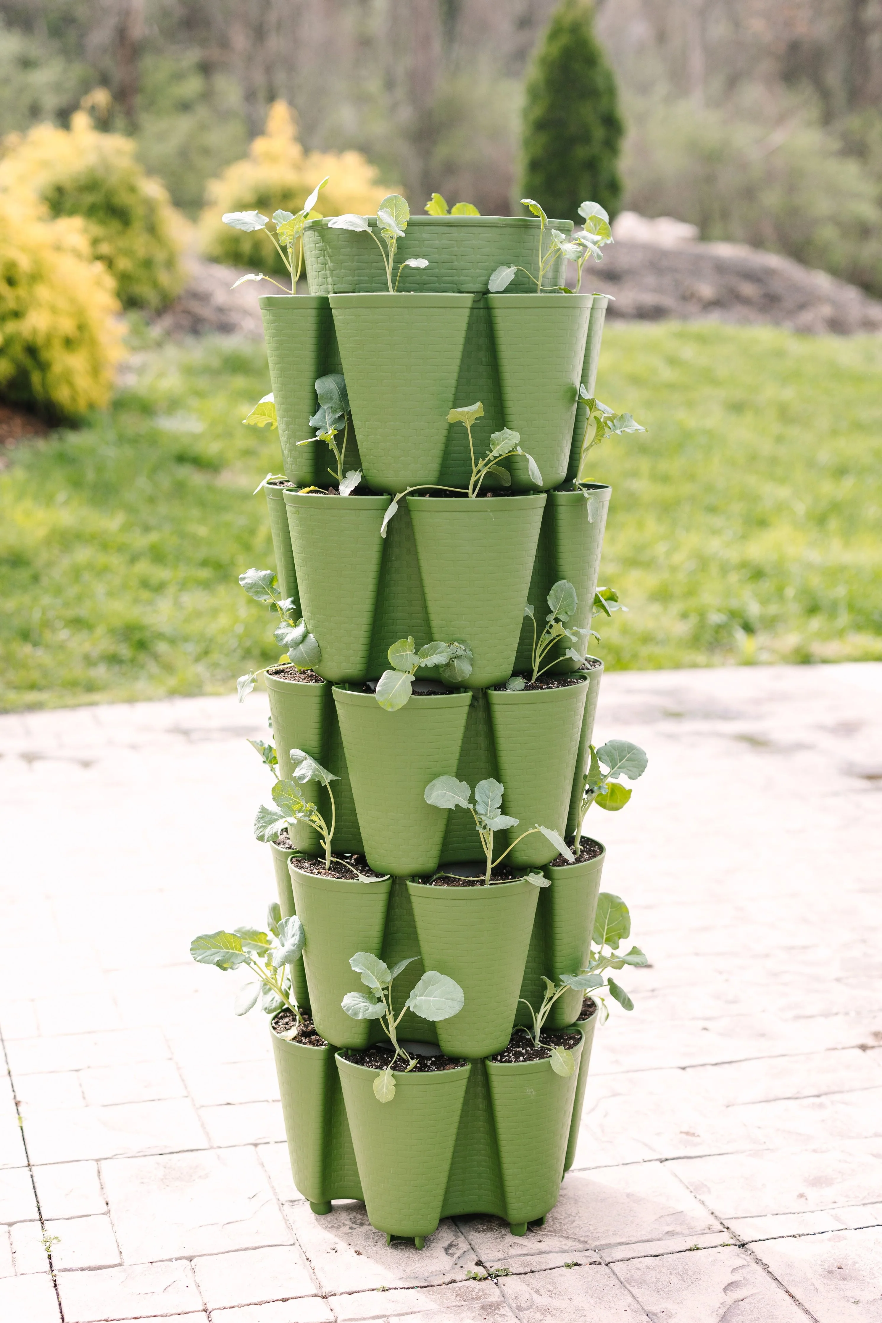 5 Tier GreenStalk Original Vertical Planter | Evergreen (Basket Weave Texture) - Image 3