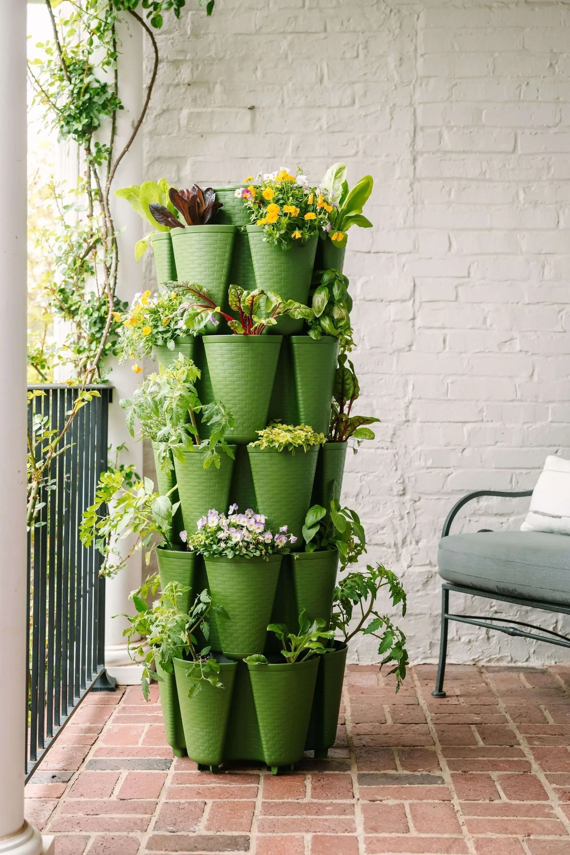 5 Tier GreenStalk Original Vertical Planter | Evergreen (Basket Weave Texture) - Image 5